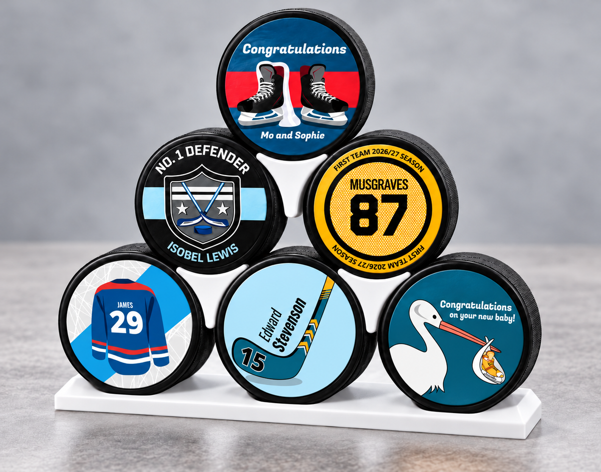 DISPLAY SIX PUCKS
IN ONE CLEAN SETUP